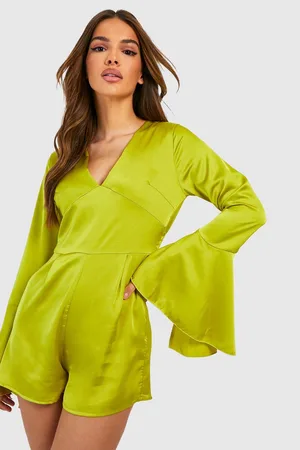 Boohoo Satin Flare Sleeve Playsuit