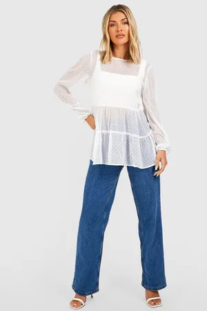 Boohoo Dobby Mesh Tiered Smock Top