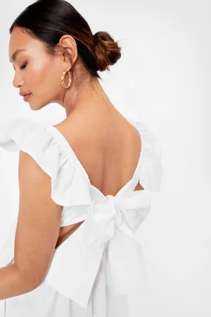 Boohoo Petite Ruffle Sleeve Tie Back Mini Dress