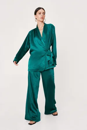 Boohoo Satin Longline Draped Wrap Front Blazer
