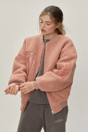 Boohoo Teddy Bomber Jacket With Nylon Panel Detail