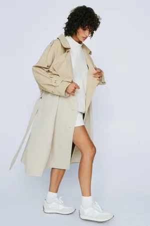 Boohoo Petite Two Tone Oversized Trench Coat