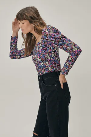 Boohoo Ruched Front Animal Print Puff Sleeve Blouse