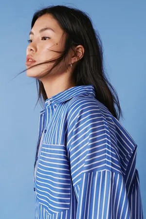 Boohoo Oversized Poplin Stripe Long Sleeve Shirt