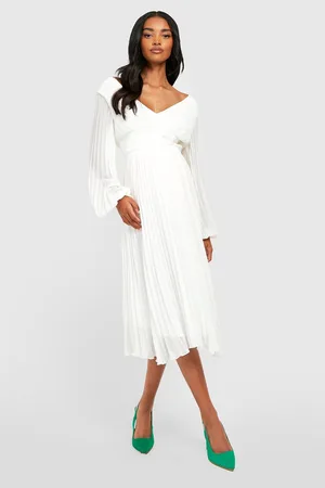Boohoo Maternity Pleated Puff Sleeve Midi Dress