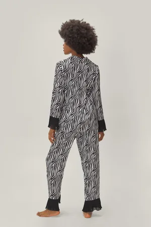 Boohoo Petite Zebra Print Shirt And Pyjama Pants Set