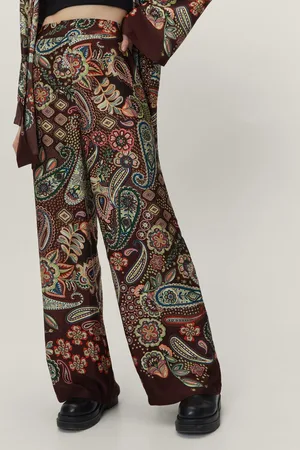 Boohoo Paisley Print Satin Wide Leg Pants
