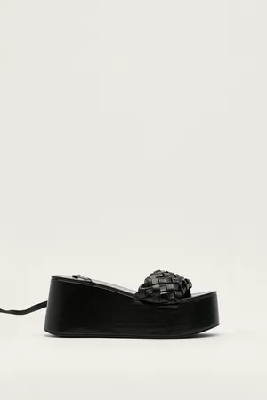 Boohoo Faux Leather Woven Front Strappy Wedges