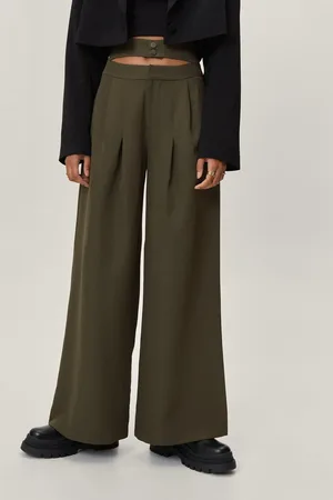 Boohoo Petite Double Waistband Wide Leg Pants