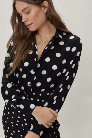Boohoo Polka Dot Contrast Skirt Midi Shirt Dress