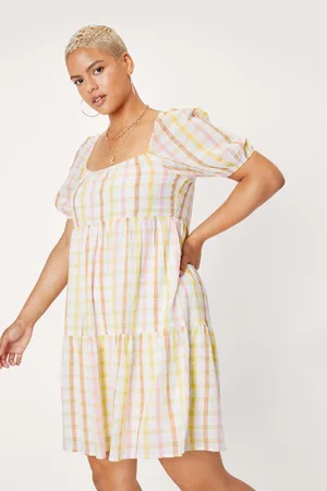 Boohoo Plus Size Check Smock Mini Dress