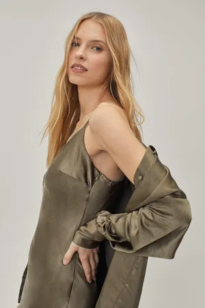 Boohoo Heavy Satin Oversized Long Sleeve Shirt