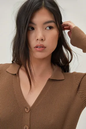 Boohoo Knitted Ribbed Drawstring Waist Collared Playsuit