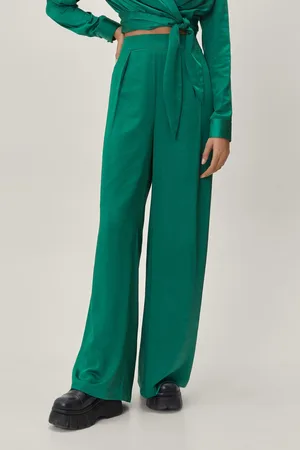 Boohoo High Waisted Satin Wide Leg Pants