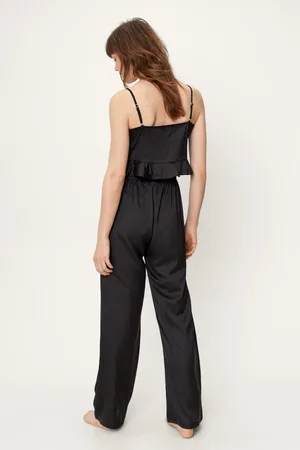 Boohoo Satin Tie Front Cami And Pants Pyjama Set