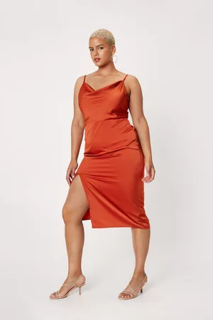 Boohoo Plus Size Fringe Trim Satin Wrap Midi Dress