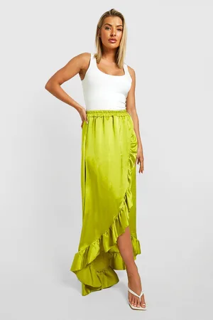 Boohoo Satin Wrap Frill Hem Maxi Skirt