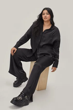 Boohoo Plus Size Satin Shimmer Wide Leg Pants