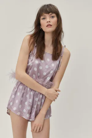 Boohoo Polka Dot Feather Trim Pyjama Shorts Set