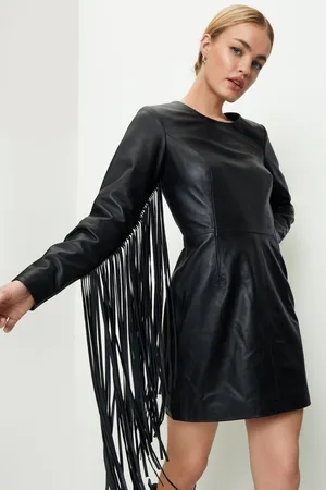 Boohoo Dame Hverdagskjoler - Real Leather Extreme Fringe Mini Dress