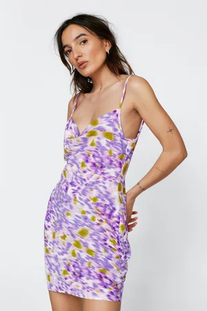 Boohoo Petite Blurred Print Open Back Bias Mini Dress