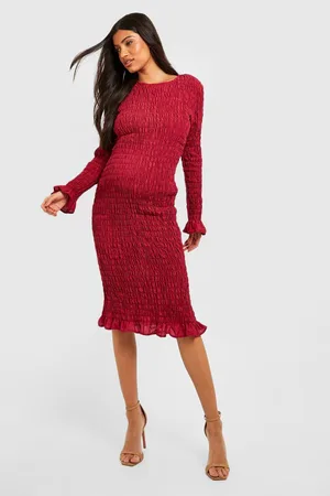 Boohoo Maternity Shirred Long Sleeve Midi Dress