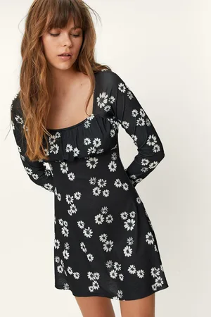 Boohoo Ditsy Tie Front Mesh Mini Dress