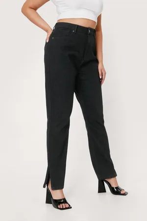Boohoo Plus Size Organic Denim Split Hem Mom Jeans