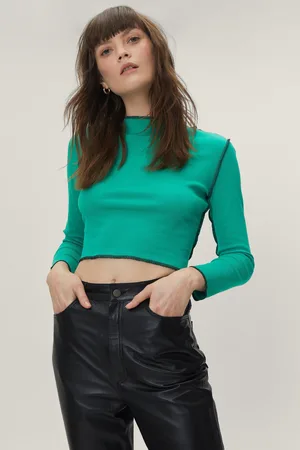 Boohoo Exposed Seam Cropped Long Sleeve Top