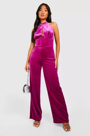 Boohoo Petite Velvet Corset Halter Jumpsuit