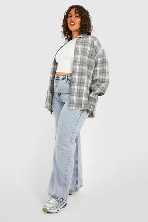 Boohoo Plus Check Tie Cuff Shirt