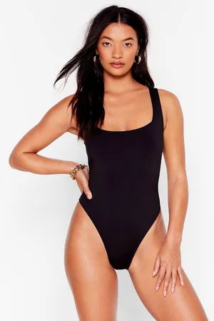 Boohoo Recycled Knot Front High Leg Swimsuit