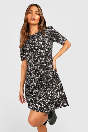 Boohoo Polka Dot Ruched Short Sleeve Dress