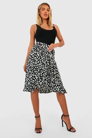 Boohoo Leopard Tie Waist Wrap Midi Skirt