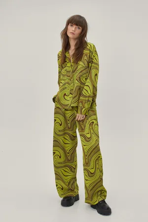 Boohoo Retro Wave Print Oversized Wide Leg Co Ord Trousers