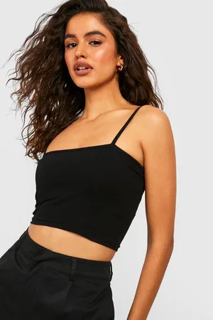 Boohoo Square Neck Cotton Blend Crop Top