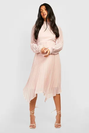 Boohoo Maternity Pleated High Neck Midi Skater Dress