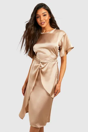 Boohoo Satin Twist Midi Dress