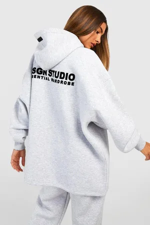 Boohoo Flocked Slogan Premium Oversized Longline Hoodie