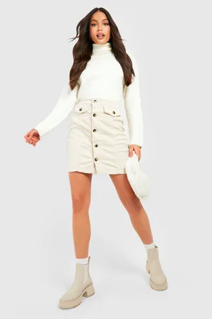 Boohoo Tall Cord Button Through Mini Skirt