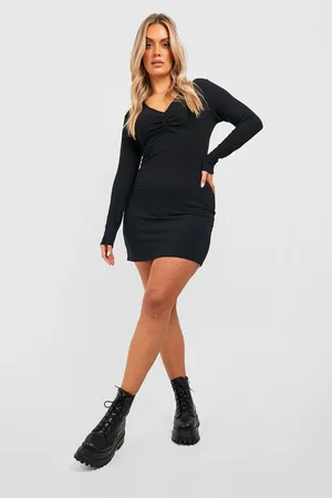 Boohoo Plus Soft Rib Ruched Mini Dress
