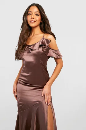 Boohoo Bridesmaid Satin Ruffle Maxi Dress