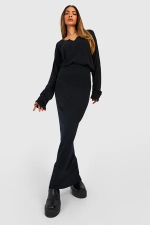 Boohoo Soft Rib Knit Slouchy Top And Maxi Skirt Set
