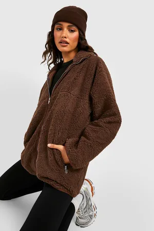 Boohoo Raglan Borg Mix Zip Detail Jacket