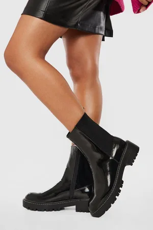 Boohoo Wide Fit Ankle Detail Textured Patent Chelsea Boots