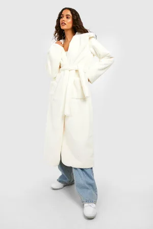 Boohoo Faux Fur Belted Oversized Coat