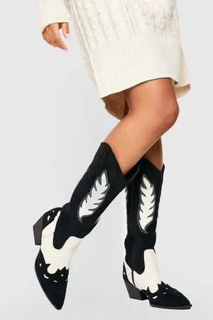 Boohoo Panel Detail Cowboy Western Boots