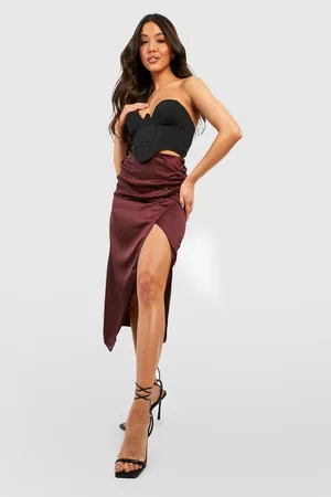 Boohoo Satin Ruched Wrap Midaxi Skirt