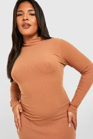 Boohoo Plus Soft Rib Roll Neck Midi Dress
