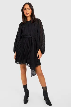 Boohoo Pleated Long Sleeve Mini Dress